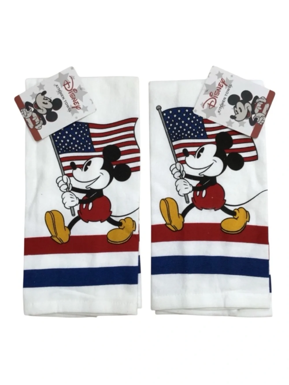 Set of 2 Disney Mickey Mouse‎ Stars & Stripes American Flag Kitchen Towels NWT